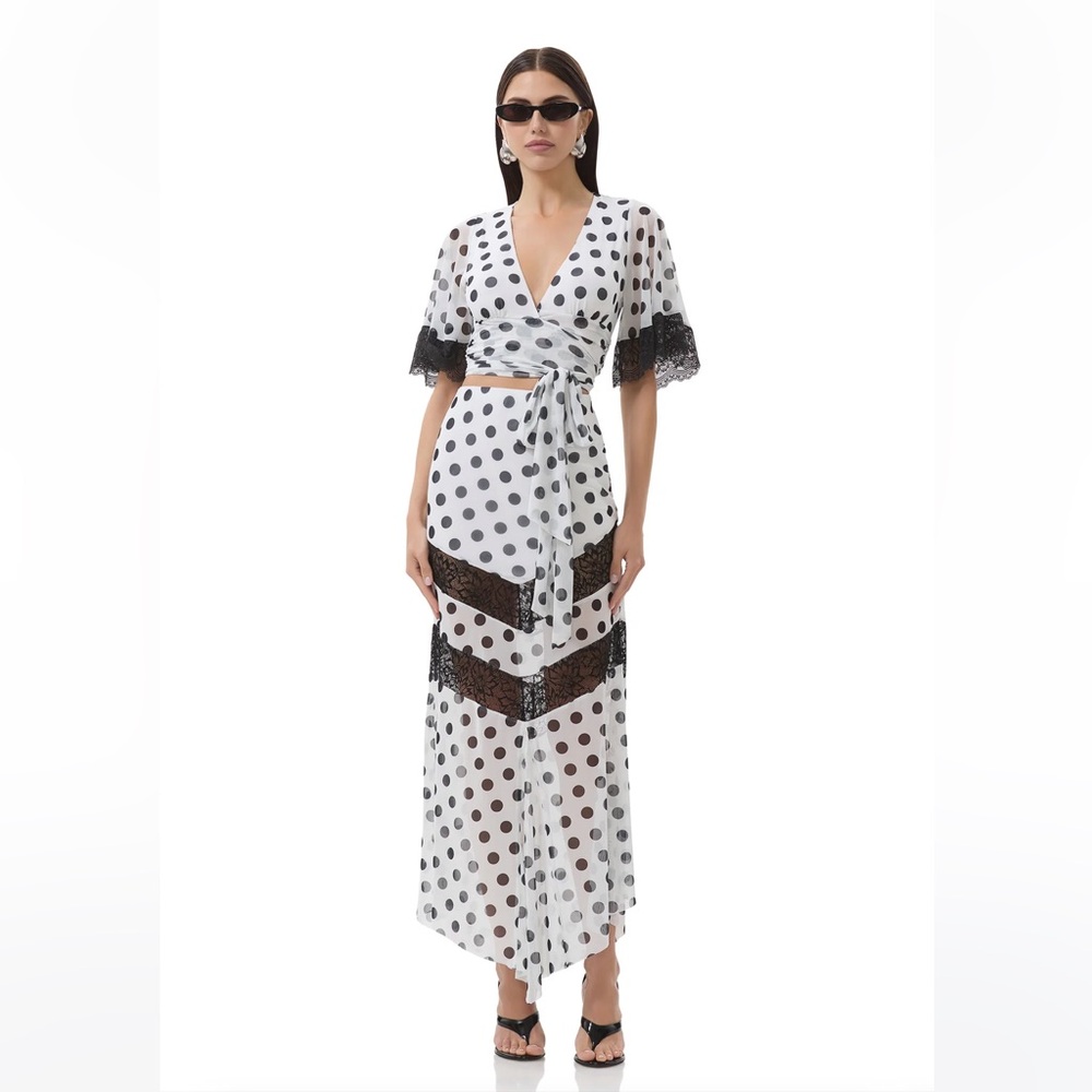 AFRM Blanc Dot Top and Skirt set with Lace Trim. New arrival! Size L/XL